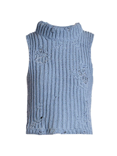 Shop Jw Anderson Women's Distressted Cropped Sweater Vest In Denim Melange