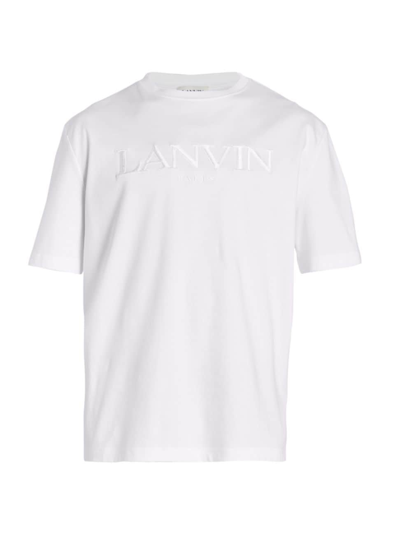 Shop Lanvin Men's Tonal Embroidered Logo T-shirt In Optic White