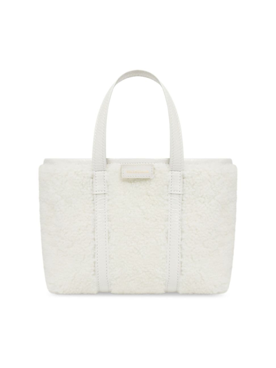 Shop Balenciaga Women's Barbes Small East-west Shopper Bag In Shearling In White