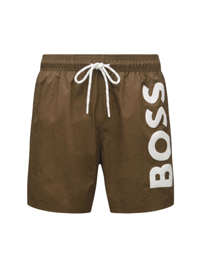 Hugo Boss Quick-drying Swim Shorts With Large Contrast Logo In Green |  ModeSens