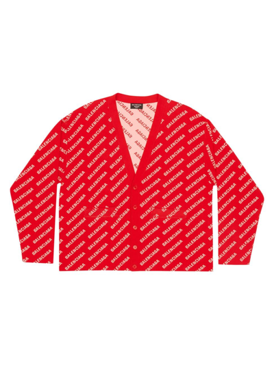 Shop Balenciaga Men's Mini Allover Logo Cardigan In Red White