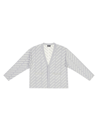 Shop Balenciaga Men's Mini Allover Logo Cardigan In Grey White