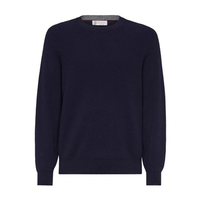Shop Brunello Cucinelli English Rib Knit Sweater In Navy Blue