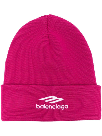 Shop Balenciaga Logo-embroidered Sports-icon Beanie In Pink