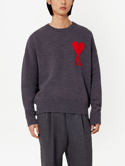 Shop Ami Alexandre Mattiussi Logo-intarsia Wool Jumper In 67