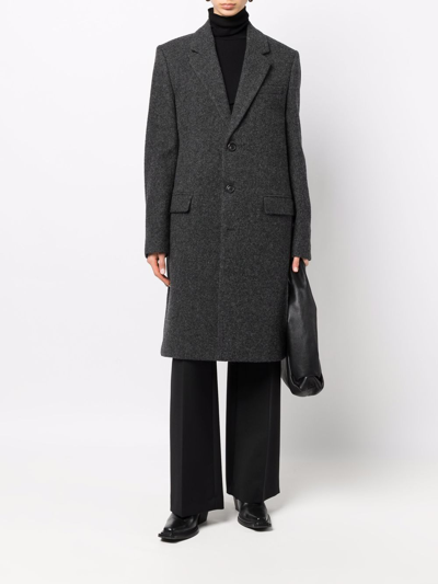 Shop Ami Alexandre Mattiussi Single-breasted Wool Coat In Grey