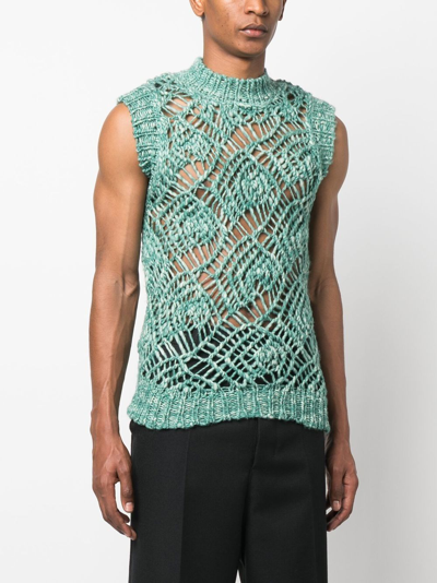 Nimgina Open-work Merino Sweater Vest In Green