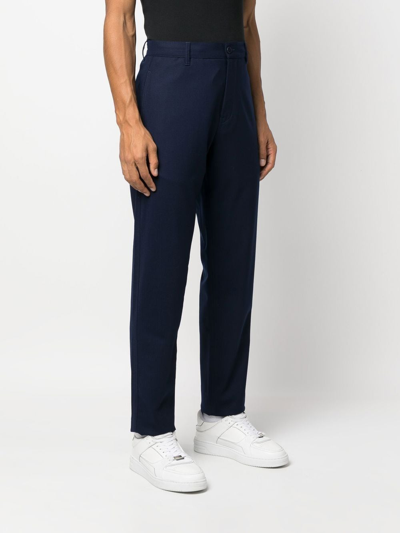 Shop Aspesi Stretch-wool Slim-cut Trousers In Blue