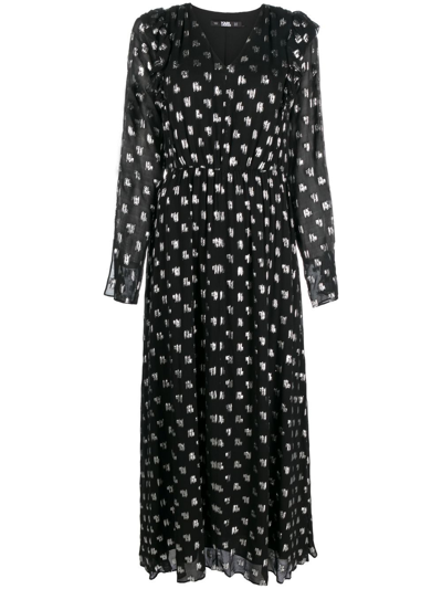 Shop Karl Lagerfeld Metallic Monogram-print Maxi Dress In Black