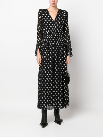 Shop Karl Lagerfeld Metallic Monogram-print Maxi Dress In Black