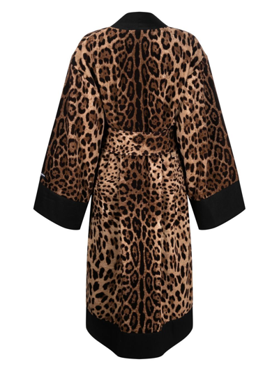 Dolce & Gabbana Leopard Print Bathrobe In Brown
