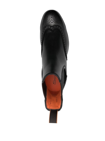 Shop Santoni Leather Brogue Chelsea Boots In Black