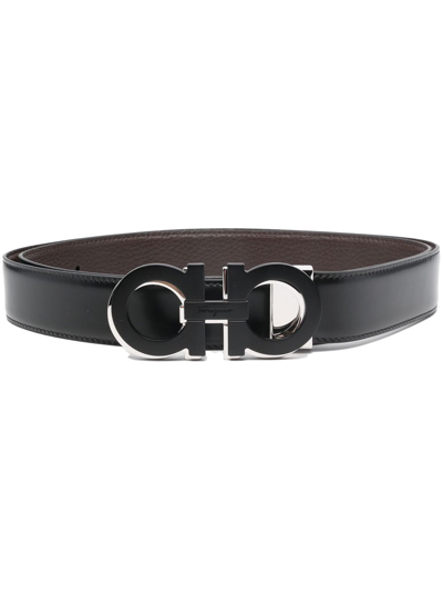 Shop Ferragamo Gancini-buckle Leather Belt In Black