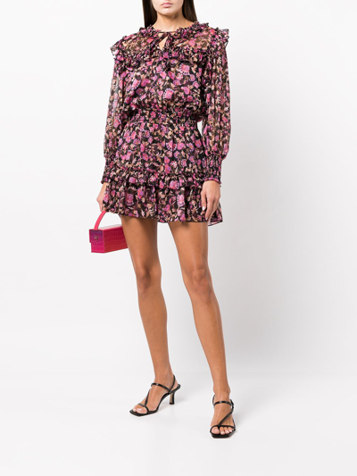 Misa Karla Floral-print Chiffon Mini Dress In Pink | ModeSens