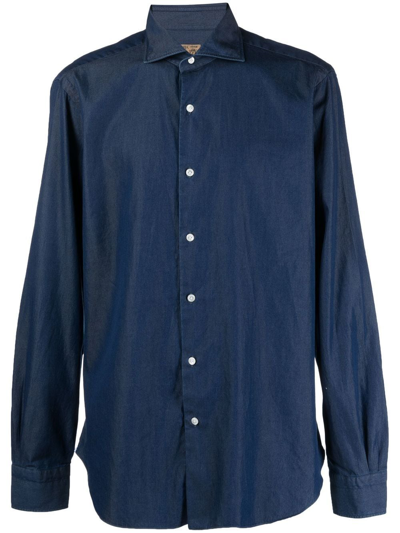 Barba Napoli Cutaway-collar Long-sleeved Shirt In Blue