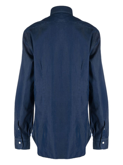 Barba Napoli Cutaway-collar Long-sleeved Shirt In Blue