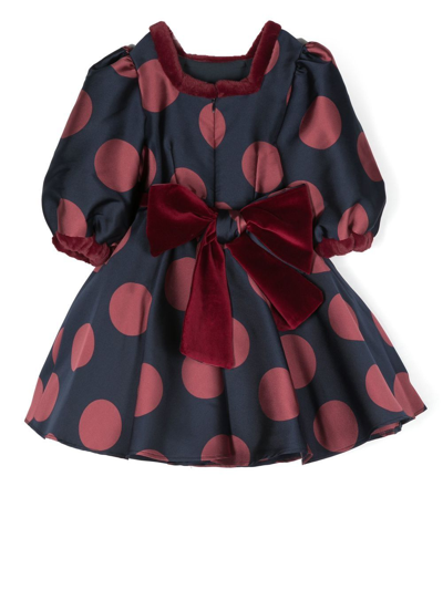 La Stupenderia Polka-dot Puff-sleeve Dress In Blue