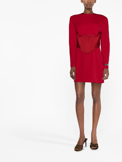 Shop Versace Corset-detail Virgin Wool Dress In Red