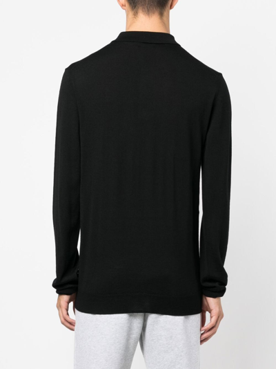 Shop J. Lindeberg Noel Light Long-sleeved Polo Shirt In Black