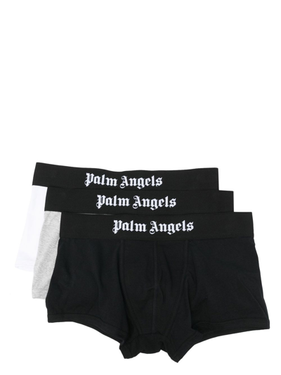 Shop Palm Angels Tri-pack Logo-waistband Boxer Set In Grey