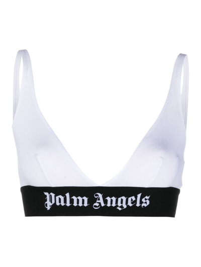 Shop Palm Angels Logo-tape Triangle Bra In White