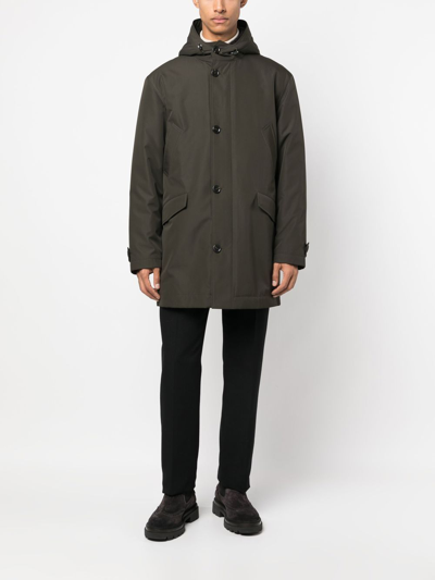 Liska Button-front Hooded Coat In Green