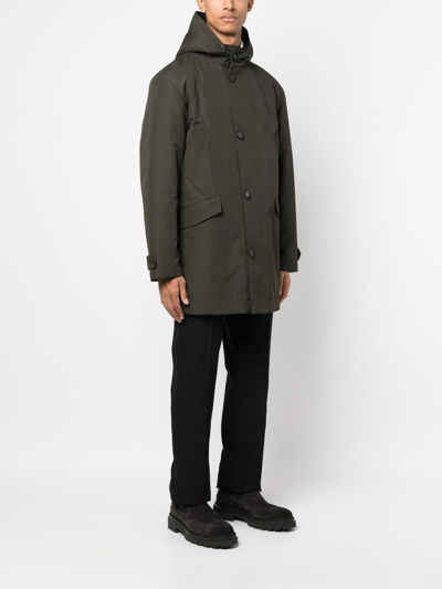 Liska Button-front Hooded Coat In Green