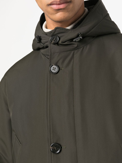 Liska Button-front Hooded Coat In Green