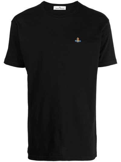 Shop Vivienne Westwood Orb-embroidered Short-sleeve T-shirt In Black