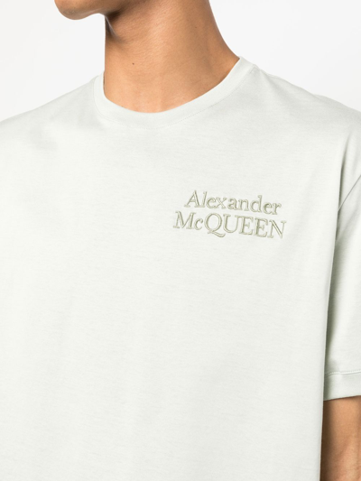 Shop Alexander Mcqueen Logo-embroidered Cotton T-shirt In Green