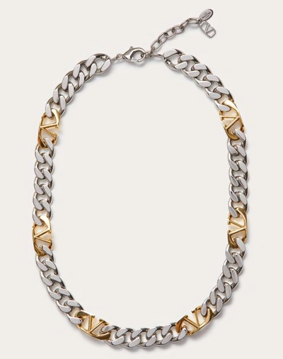 Shop Valentino Garavani Vlogo Chain Metal Necklace In Gold/palladium