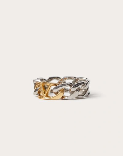 Shop Valentino Garavani Vlogo Chain Metal Ring In Gold/palladium