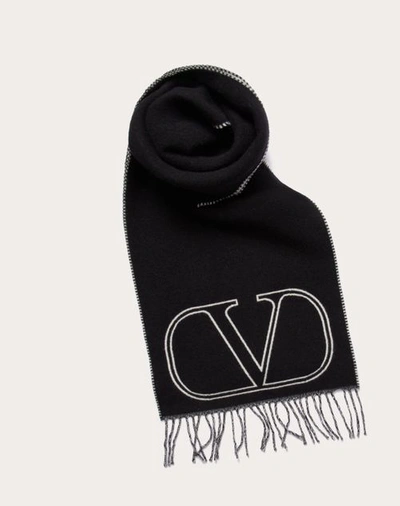 Shop Valentino Garavani Vlogo Signature Wool And Cashmere Scarf In Black/ivory