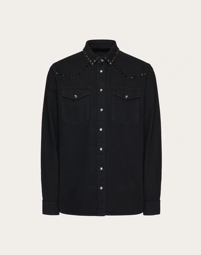 Shop Valentino Denim Shirt With Black Untitled Studs