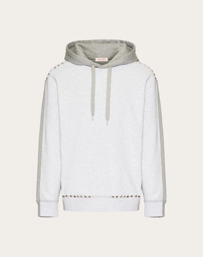 Shop Valentino Cotton Hooded Sweatshirt With Rockstud Untitled Studs In Grey