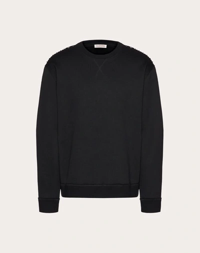 Shop Valentino Cotton Crewneck Sweatshirt With Black Untitled Studs