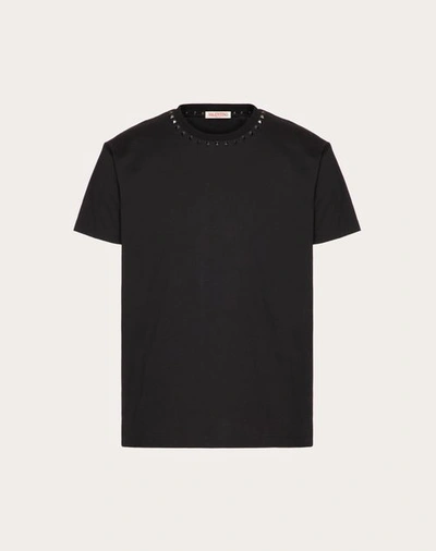 Shop Valentino Cotton Crewneck T-shirt With Black Untitled Studs