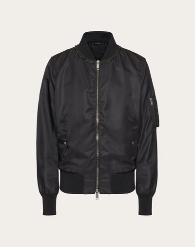 Shop Valentino Nylon Bomber Jacket With Black Untitled Studs On The Neckline