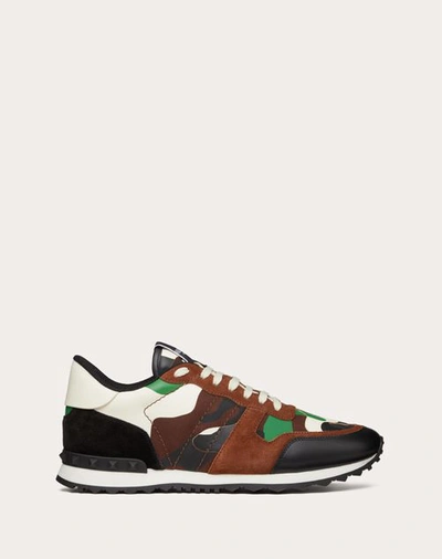 Shop Valentino Garavani Camouflage Rockrunner Sneaker In Brown/multicolour