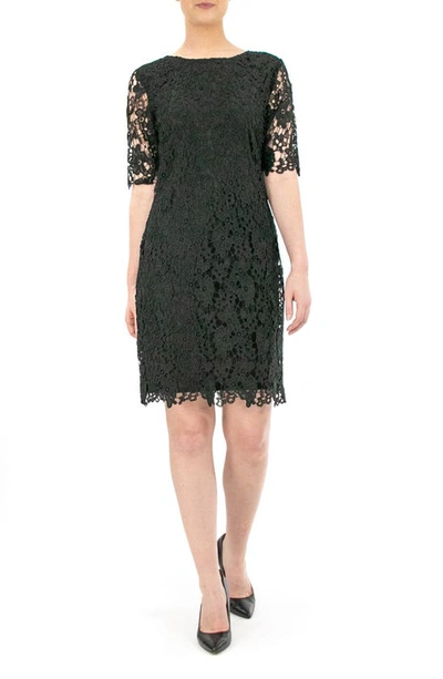 Shop Nina Leonard Jewel Neck Lace Dress In Black