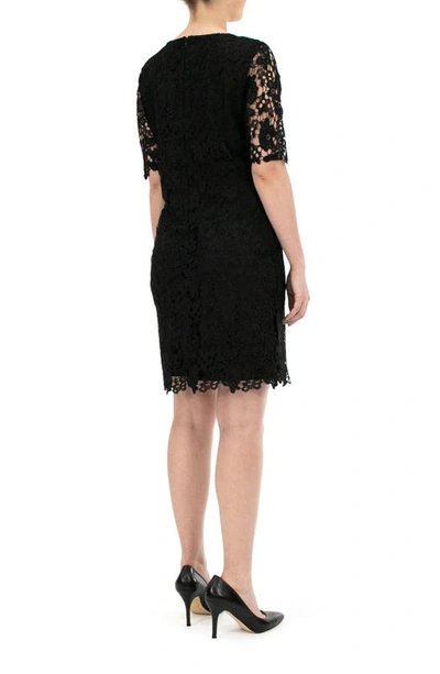 Nina Leonard Jewel Neck Lace Dress In Black