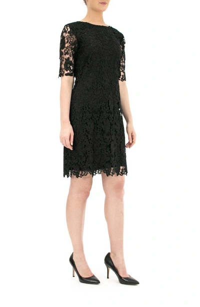 Nina Leonard Jewel Neck Lace Dress In Black