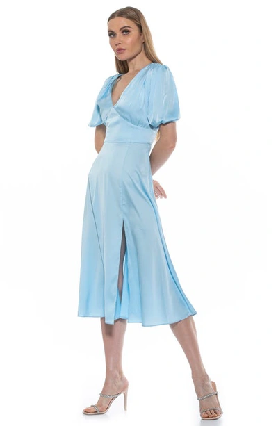 Alexia Admor V-neck Puff Sleeve Midi Dress In Halogen Blue