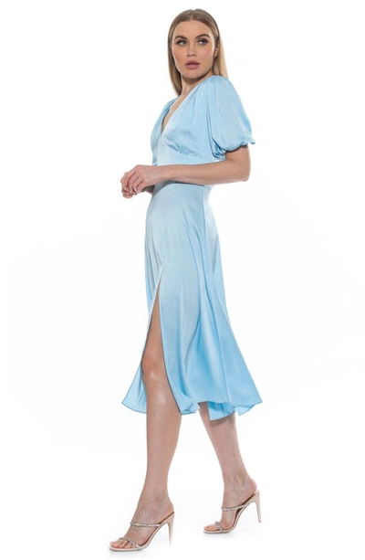 Shop Alexia Admor V-neck Puff Sleeve Midi Dress In Halogen Blue
