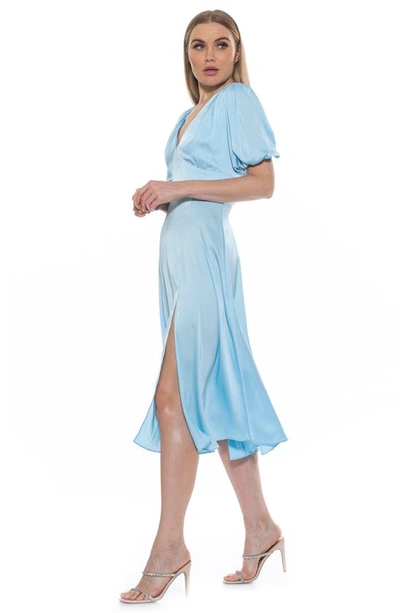 Alexia Admor V-neck Puff Sleeve Midi Dress In Halogen Blue