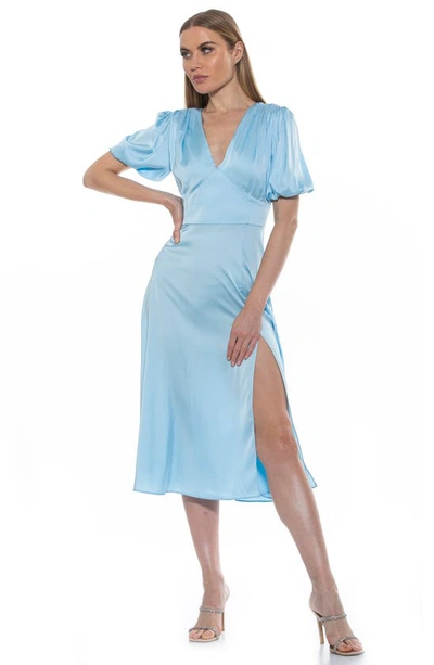 Alexia Admor V-neck Puff Sleeve Midi Dress In Halogen Blue