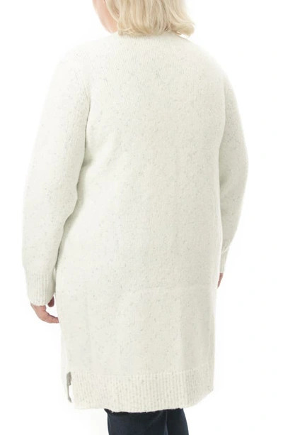 Shop Nina Leonard Novelty Long Sleeve Cardigan In Ivory/ Silver