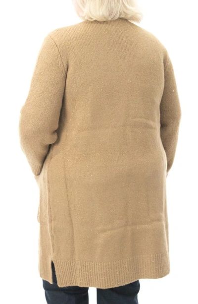 Shop Nina Leonard Novelty Long Sleeve Cardigan In Tan/ Bronze