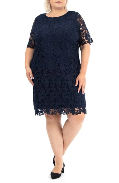 Shop Nina Leonard Crochet Lace Sheath Dress In Navy