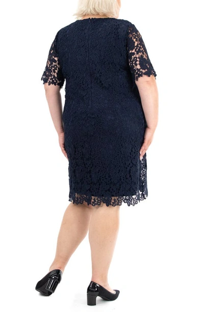 Nina Leonard Crochet Lace Sheath Dress In Navy